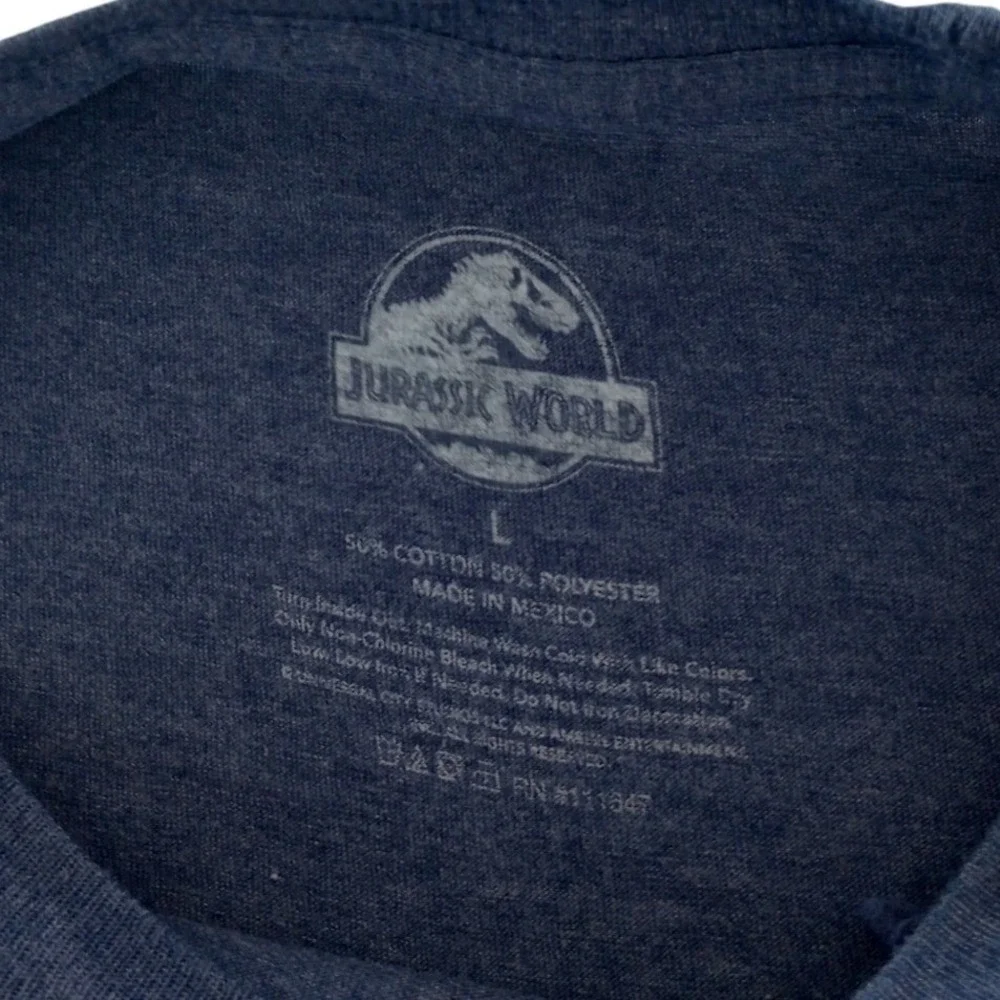 Jurassic Park T Rex Mens T-Shirt Size Large Crew Neck Short‎ Sleeve Blue
